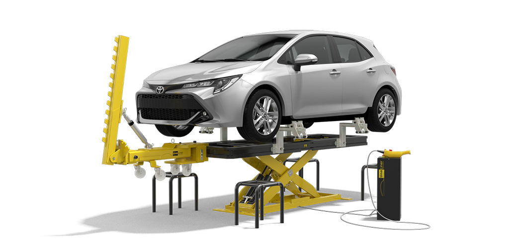 UnoLiner CRS3000 RO Quick Bench with wheel stands, bench adapters, chassis clamps, and car