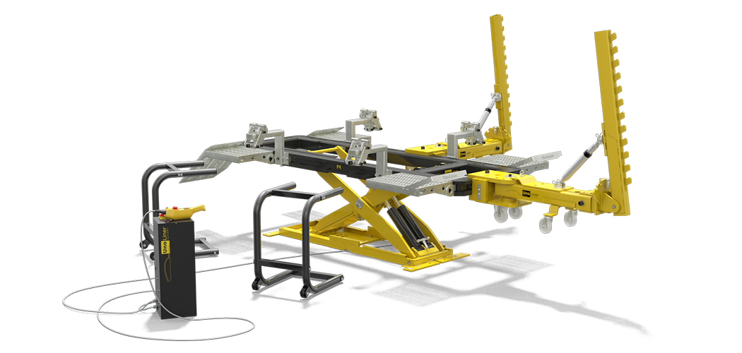 UnoLiner CRS3000 DO straightening bench with pump, ramps, wheel stands, two draw aligners